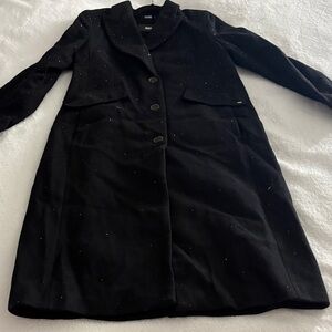 Dkny Black Long Trench Coat with Subtle Sparkle